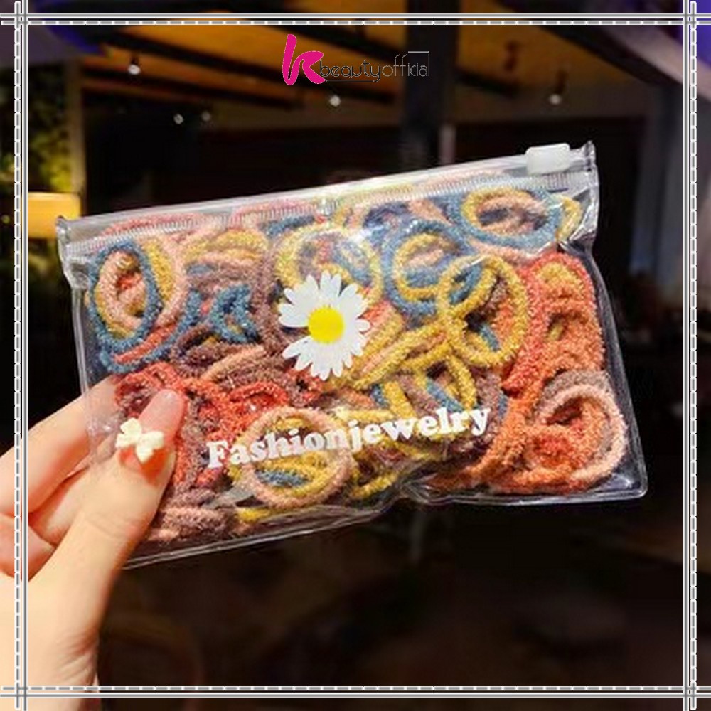 KB-C329 (100 PCS) Karet Ikat Rambut Spiral Gaya Korea / Kuncir Rambut Fashion / Kunciran Rambut Wanita FREE POUCH-4