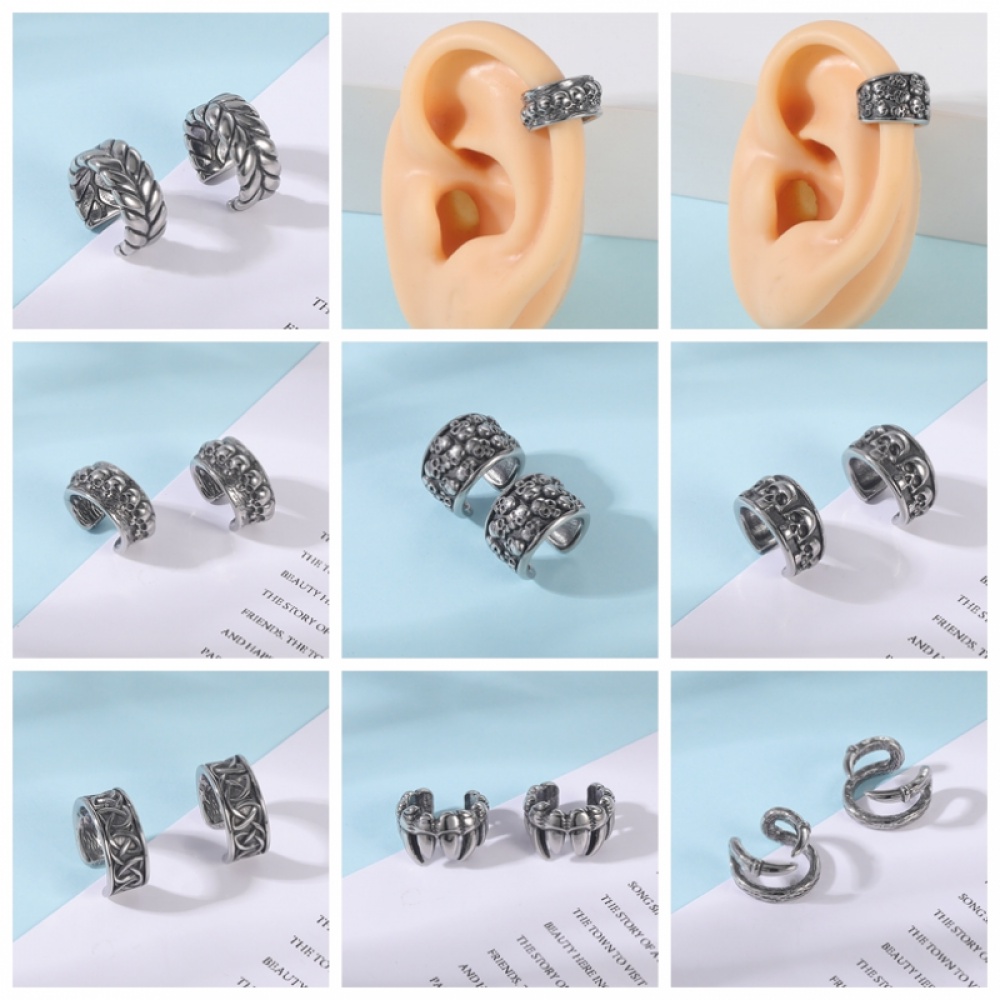 1 Pasang Anting Klip Tanpa Tindik Desain Tengkorak Laba-Laba Bahan Stainless Steel Gaya Punk