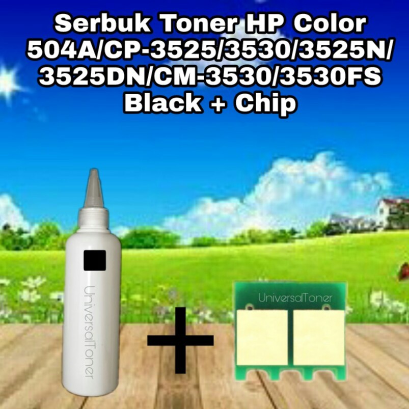 Serbuk Toner HP 504A 504X CP3525 CP3525N CP3525DN CP3525X CM3530 CP 3525 CE250A Black + Chip