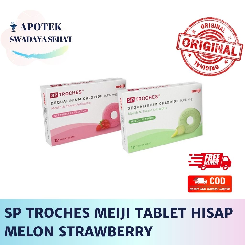 SP TROCHES Meiji Box 12 Tablet Strip 6 - Tablet Hisap Sakit Gatal Tenggorokan Rasa Melon Strawberry