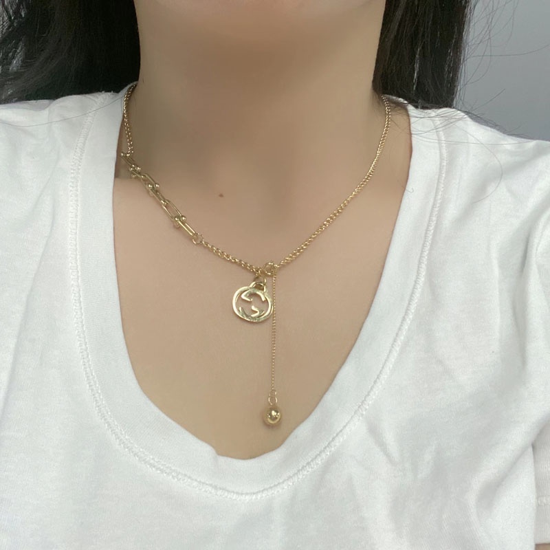 Modis Berkelas Desain Merasakan Ganda G Berongga Baja Titanium Klavikula Kalung Perempuan Indah Anti Karat Necklace Jewelry