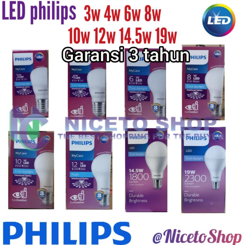 Lampu Philips Bohlam LED Bulb 3W 4W 6W 8W 10W 12W 14.5W 19W Cooldaylight