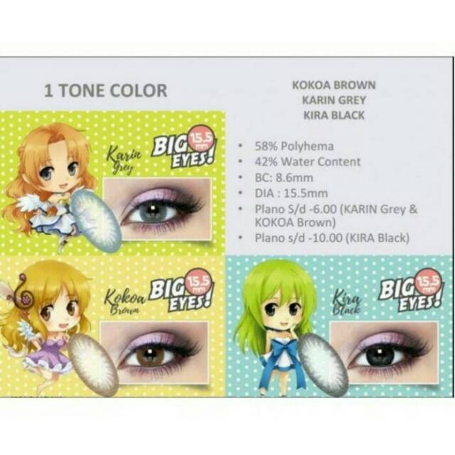 softlens warna karakter jepang diameter besar 15.5 mm murah ready minus