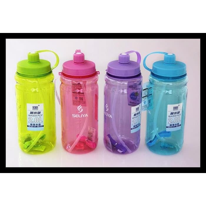 [BISA COD] Botol Minum Jumbo Seliya 2 Liter Dilengkapi Tali + Sedotan [FREE BUBBLE] Botol Sports 2L