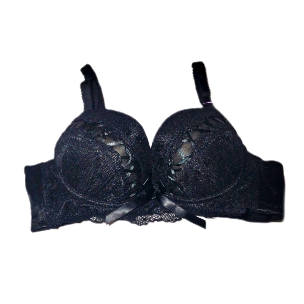 BH Wanita Busa Sexy Motif Brukat Bunga Hitam