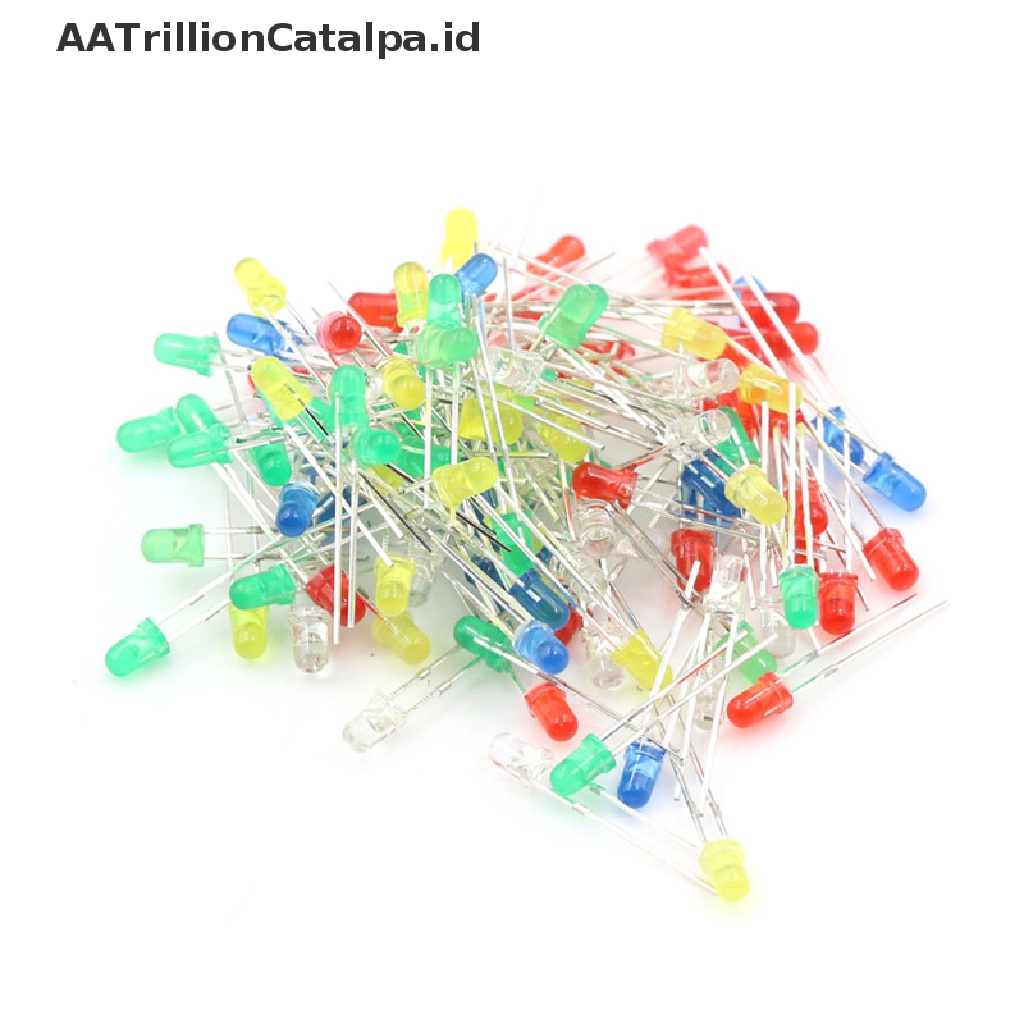 Aatrillioncatalpa 100Pcs / Set Dioda Lampu LED 3mm 20mA 2 Pin Warna Merah / Hijau / Putih / Biru / Kuning