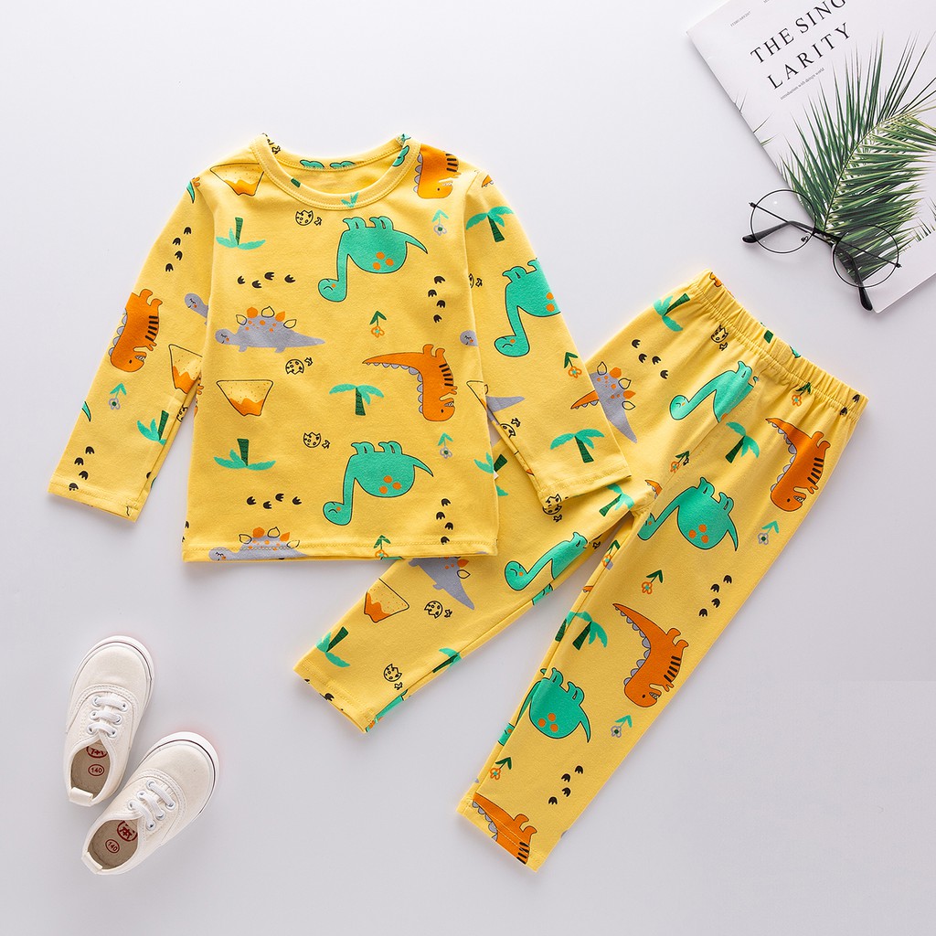 Setelan Baju Tidur Anak Laki-laki Bahan katun lengan panjang Piyama Anak Cewek sleepwear import-2