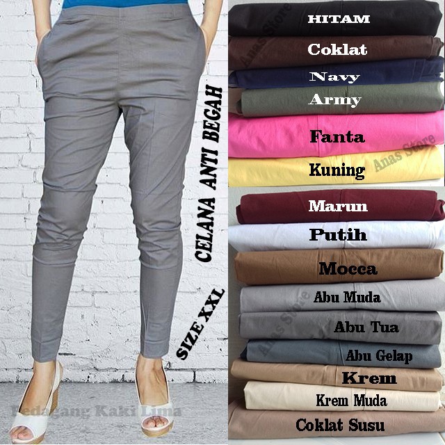 CELANA KATUN STRETCH ANTI BEGAH JUMBO XXL, CELANA WANITA COTTON PANTS, CELANA KERJA PENSIL PANJANG