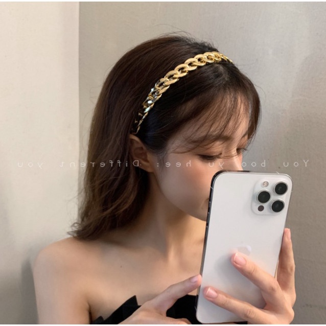 Bando Bandana Korea Wanita / Headband Polos Rantai Emas Bada