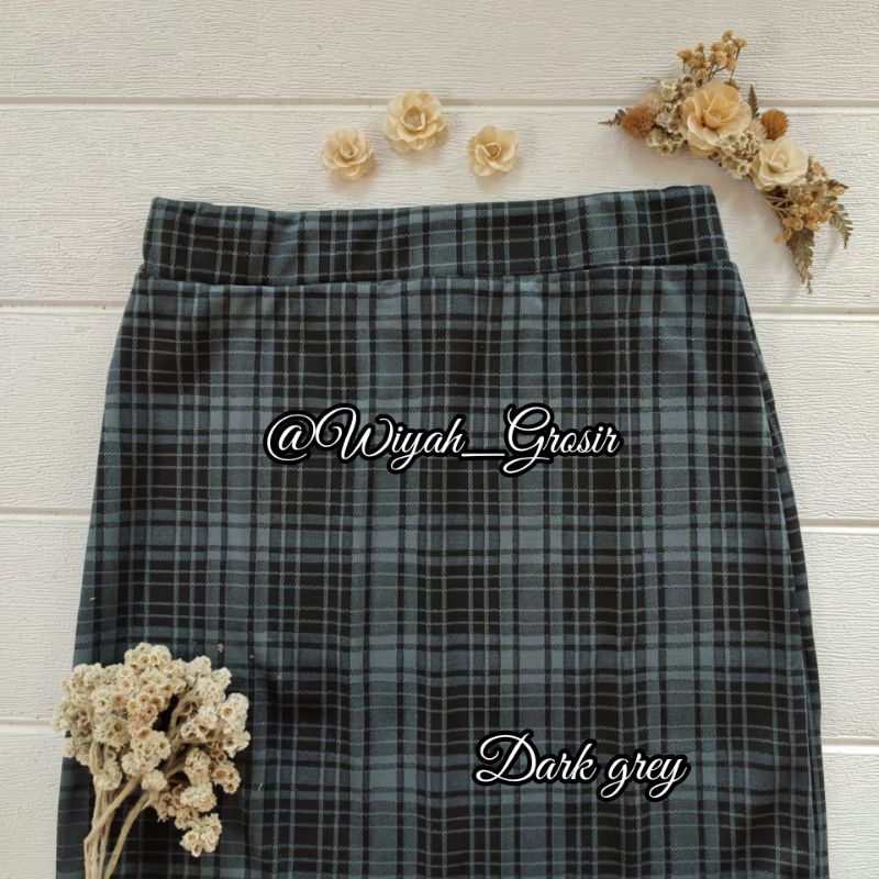 ROK SPAN TARTAN PREMIUM / ROK SKIRT SPAN DEWASA /TERBARU ROK SPAN TARTAN KOTAK 2022 /ROK PANJANG KOREAN STYLE-Darkgrey