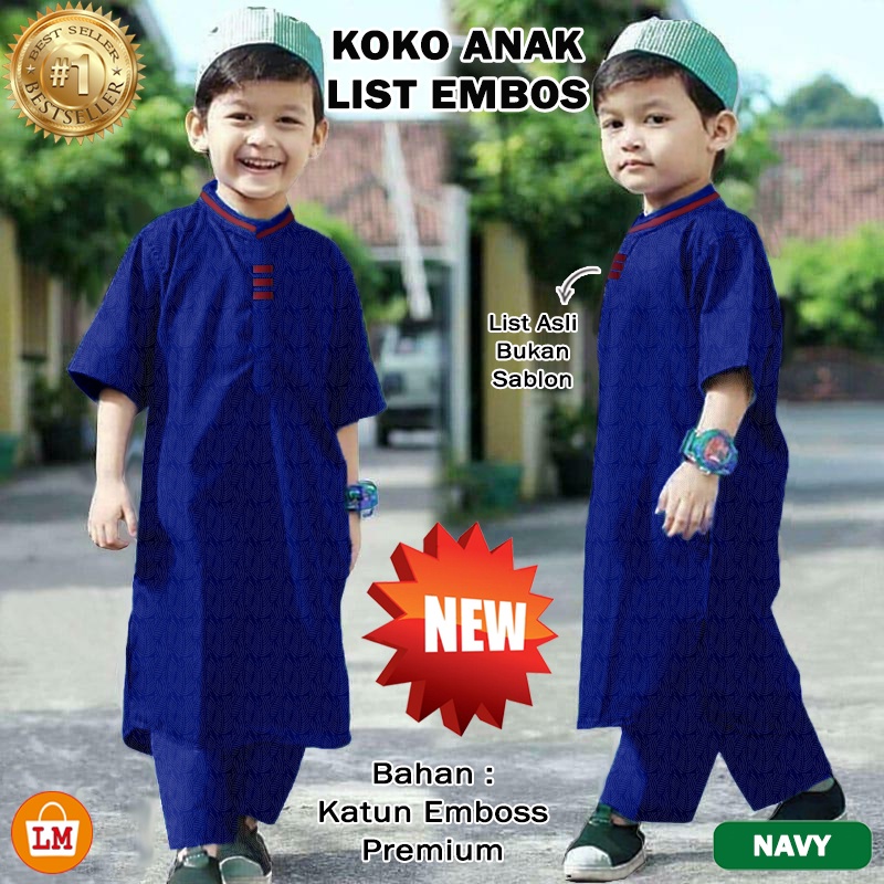 TERBARU TERMURAH Baju SETELAN KOKO ANAK LIST Katun Emboss Usia 2-15 tahun LMS 11447-11453