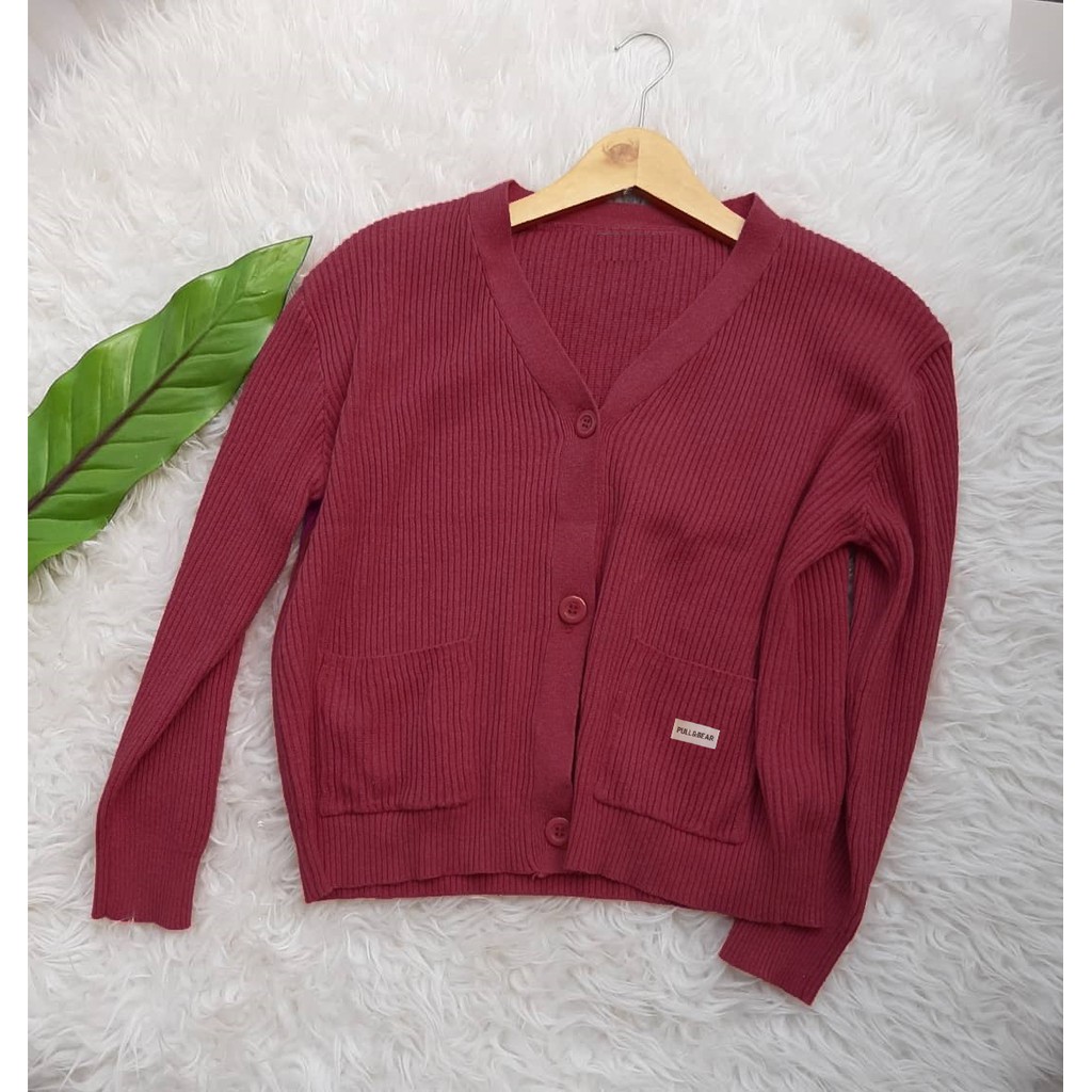 CARDY RINGGO  - CARDI PULL BEAR - LAVELLA CARDIGAN-MAROON