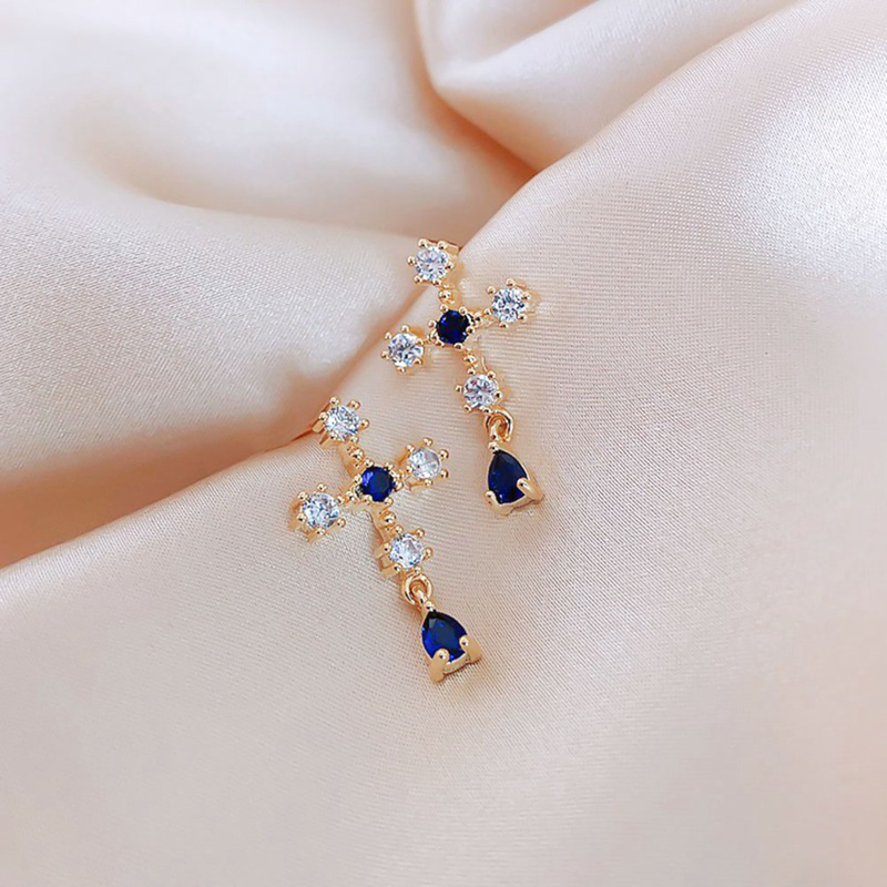 Anting Tusuk Gantung Desain Salib Hias Kristal/Berlian Imitasi Gaya Barok Untuk Wanita