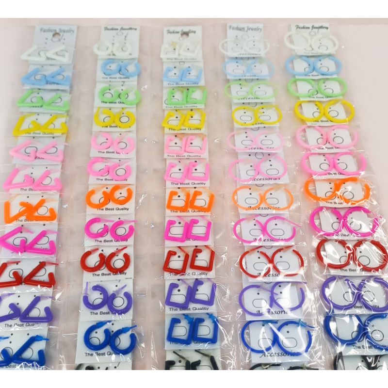 Anting Telinga Isi 12Pcs Anting Plastik Giwang Warna Warni Aesthetic