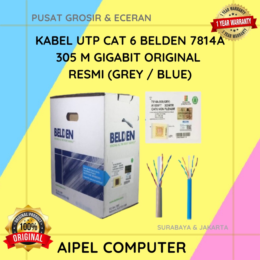 7814A | KABEL UTP CAT 6 BELDEN 7814A 305 M GIGABIT ORIGINAL RESMI (GREY / BLUE)