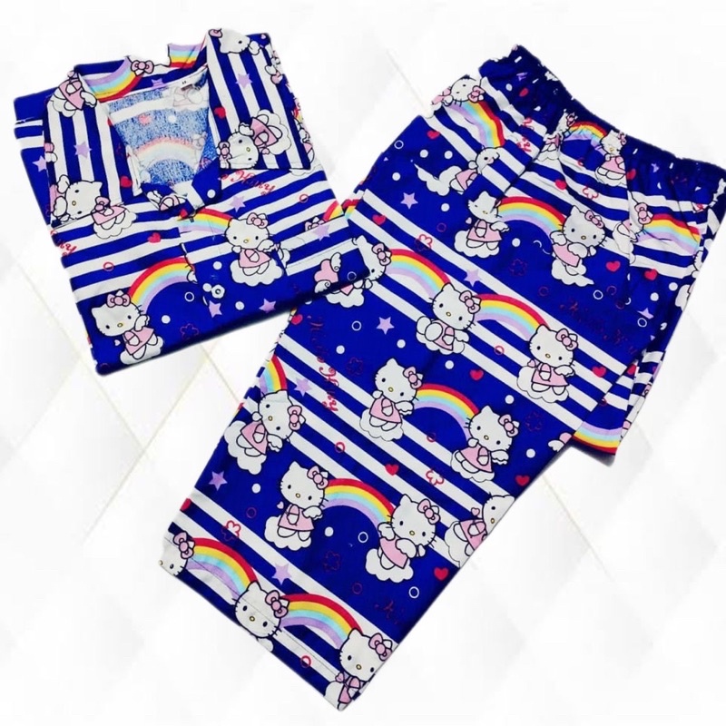 Rainbow navy - bajutidur piyama bisa couple mom and kids katun hk pelangi celana panjang lengan pendek