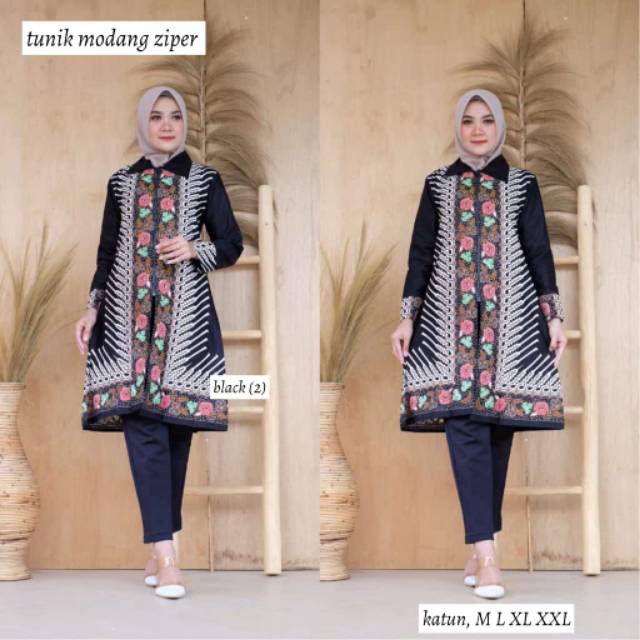 Tunik modang zipper batik modern kekinian