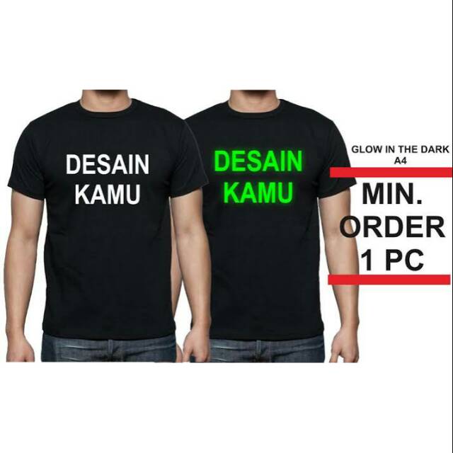 Kaos custom sablon glow in the dark murah meriah