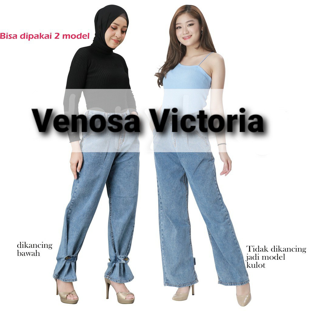 Celana BF Desti 2 Ways | Celana Boyfriend Jeans Wanita Model Kulot Kancing Bawah