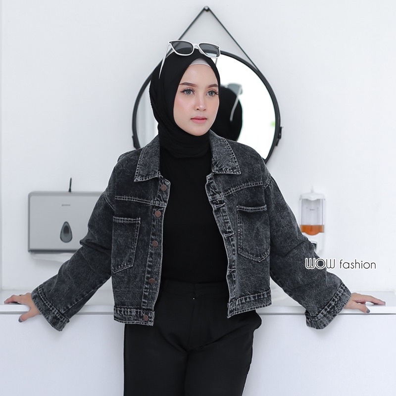 WOW-Veksa Jaket Jeans Oversize Wanita - Jaket Jeans Wanita