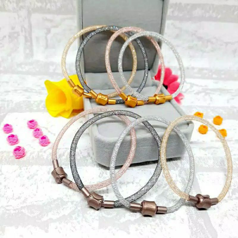 Fourfashion Gelang Kawat Gelang Kristal Glitter Dewasa/Anak-Anak