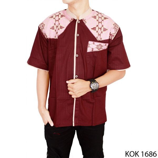 Baju Koko Pria Lengan Pendek Katun Maroon – KOK 1686