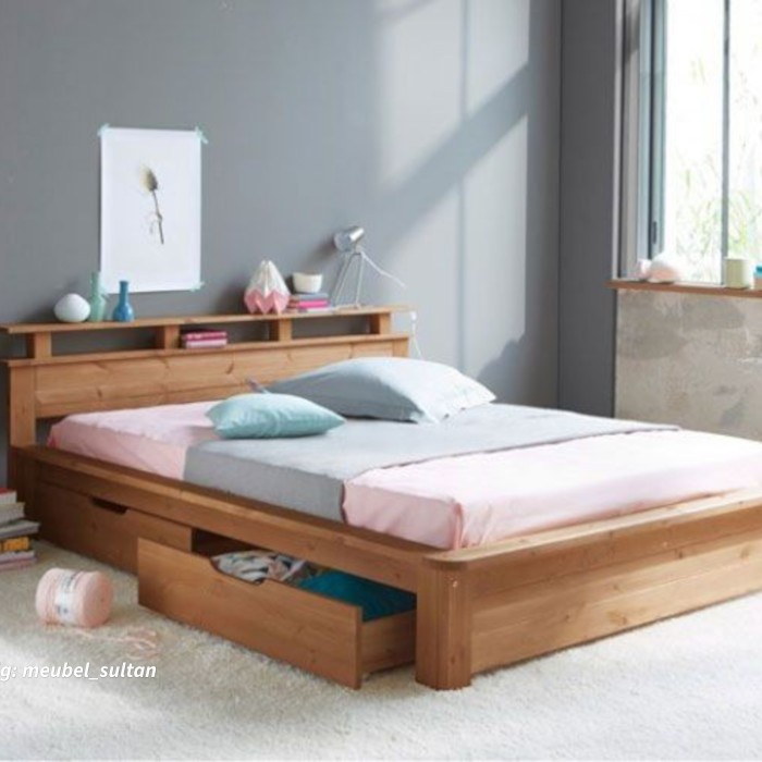 dipan tempat tidur minimalis laci 120 140 180 200cm kayu jati - 120x200cm