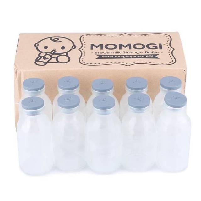 Momogi botol kaca ASI tutup karet isi 10 pcs botol perah ASIP