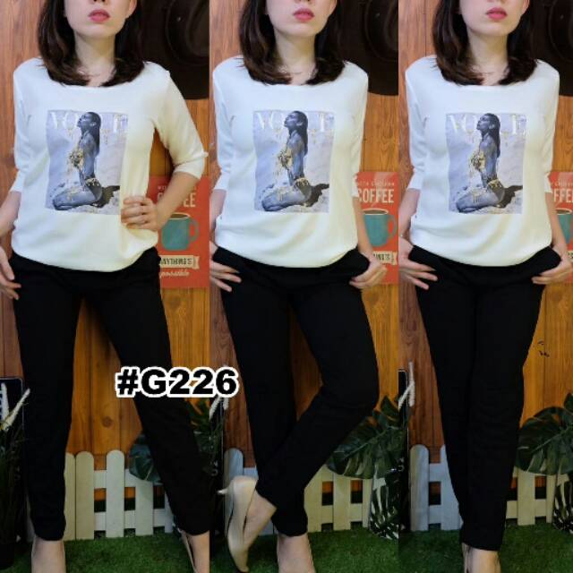 G226 Setelan celana vogue putih keren