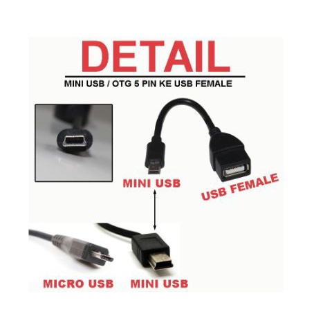 Usb mini 5pin male to Usb-A 2.0 female cable otg BLACK NB 480Mps sync data - Kabel otg Usb 5p 5 pin to usb2.0