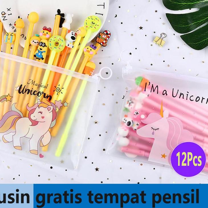 

Segera Dapatkan!!COD 1 LUSIN PULPEN GEL MOTIF FREE TEMPAT PENSIL TRANSPARAN UNICORN PP28