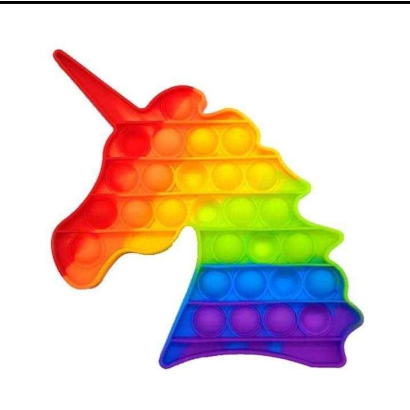 BUBBLE POP IT FIDGET TOY RAINBOW ukuran 12x12 || MAINAN EDUKASI ANAK KARAKTER PUSH POP IT-Unicorn