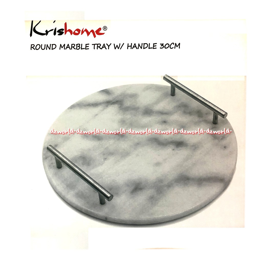 Krishome Round Marble Tray With Handle 30cm Baki Bahan Keramik Bulat