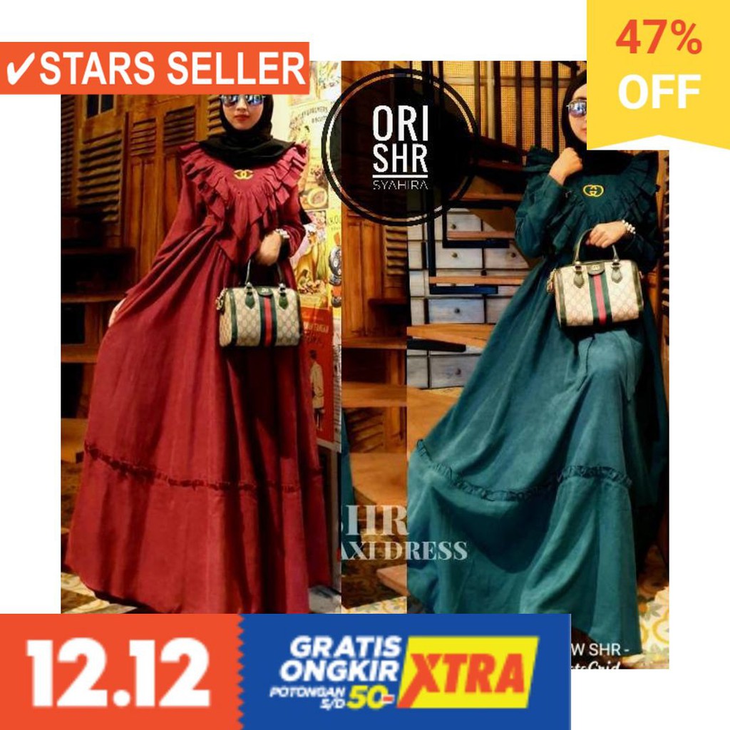 BAJU MUSLIM TERKINI TERBARU WANITA MURAH CEWE ASLI / "NEW" MAXI DRESS ZIPPER BEBYCODORAY ORI SHR