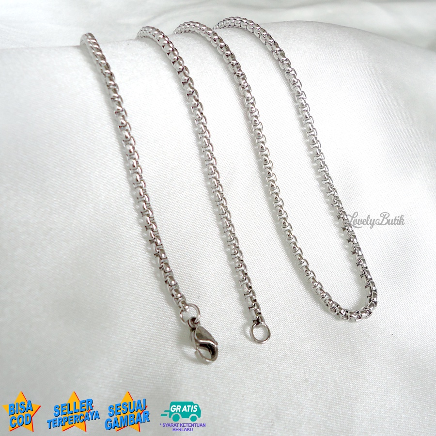 Lovelybutik Rantai Kalung Titanium Anti Karat Wanita Pria Model Terbaru Rantai Kotak Panjang Rantai 60  Cm