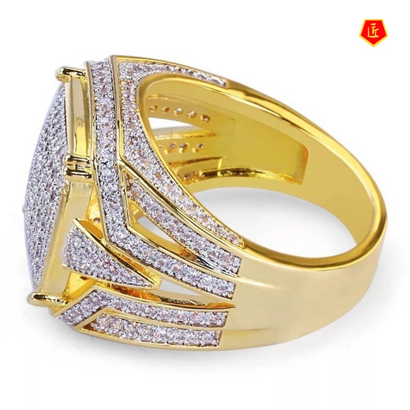 [Ready Stock]18K Gold Square Diamond Ring Personality