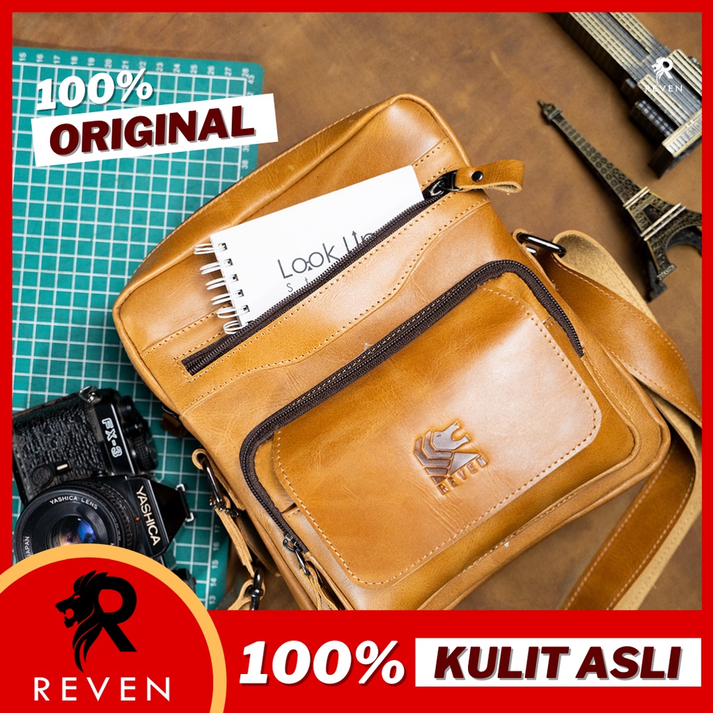 Tas Selempang Slempang Pria Kulit Sling Bag Waistbag Pria Kulit Sapi Asli Reven Breaker Bag