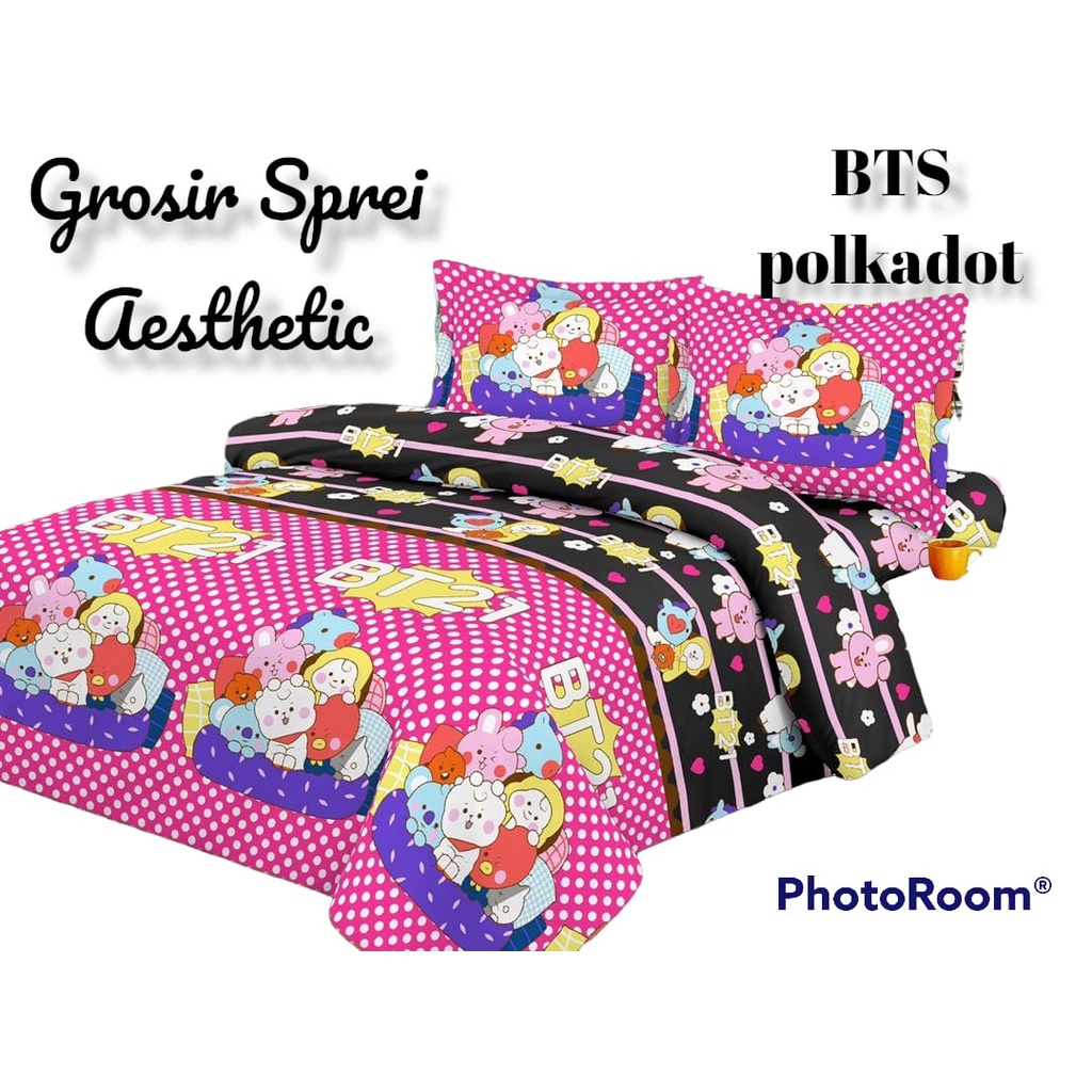 PROMO MURAH SPREI KARAKTER HELLO KITTY BTS KOREA DORAEMON BERIKUT SARUNG BANTAL &amp; SARUNG GULING 160X200 180X200