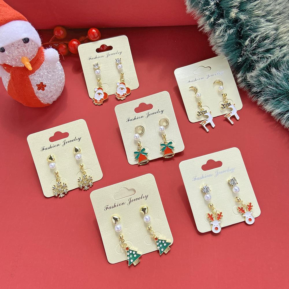 Fashion diamond pearl Santa Claus Earrings Set women Earrings simple jewelry accessories