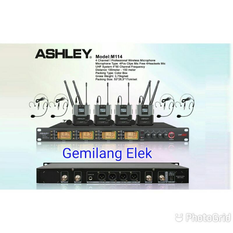 Mic Wireless ASHLEY M114 Headset + Clip On