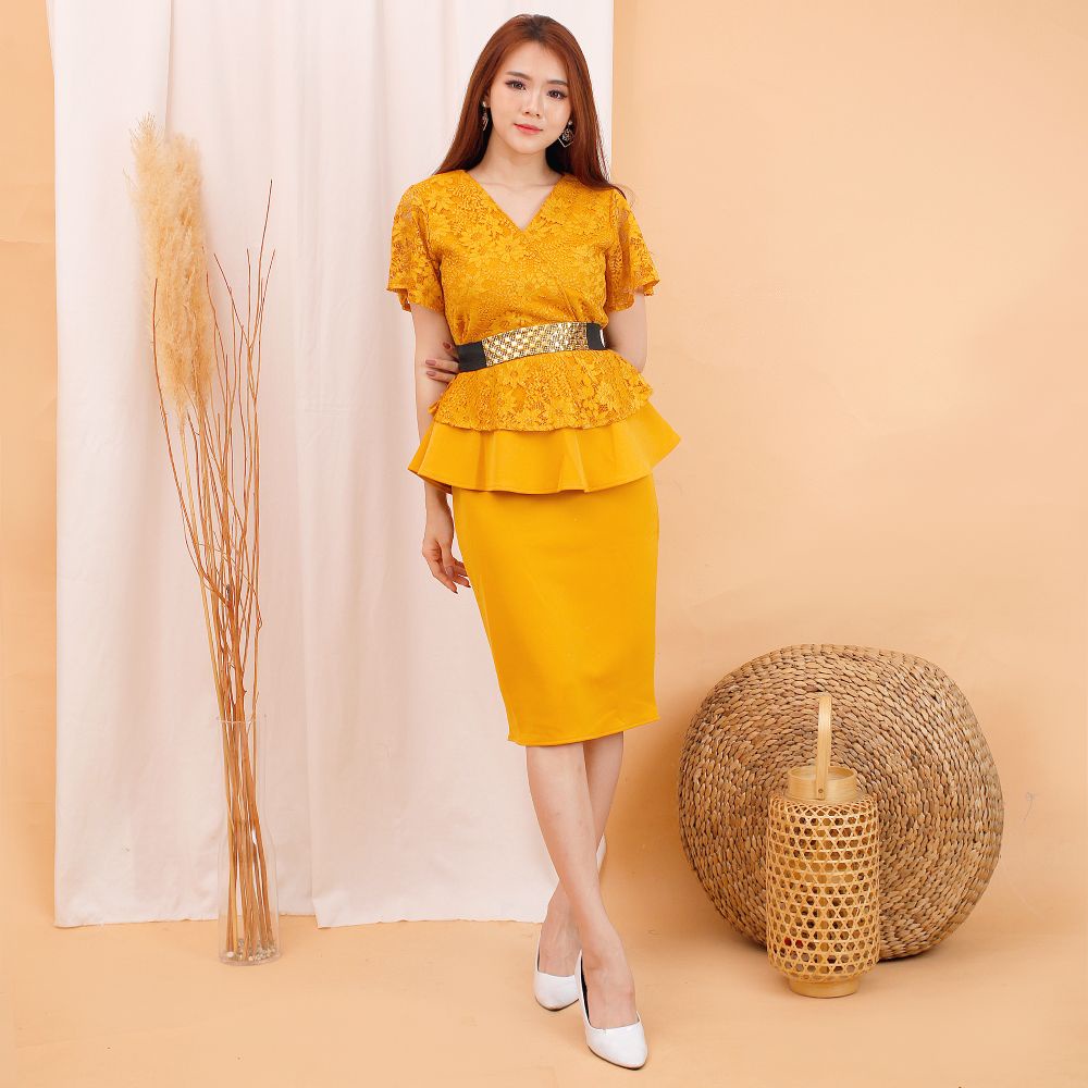 Kathryn collection# 152, DRES SPAN PEPLUM SCUBA IMPPORT PREMIUM KOMBINASI BRUKAT GLITER FREE BELT