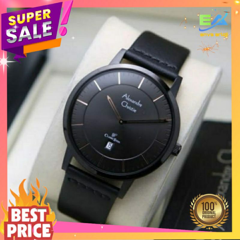 JAM ALEXANDER CHRISTIE PRIA ORIGINAL AC 8639 TERBARU MURAH ORI ANALOG TALI KULIT LEATHER COWOK NEW