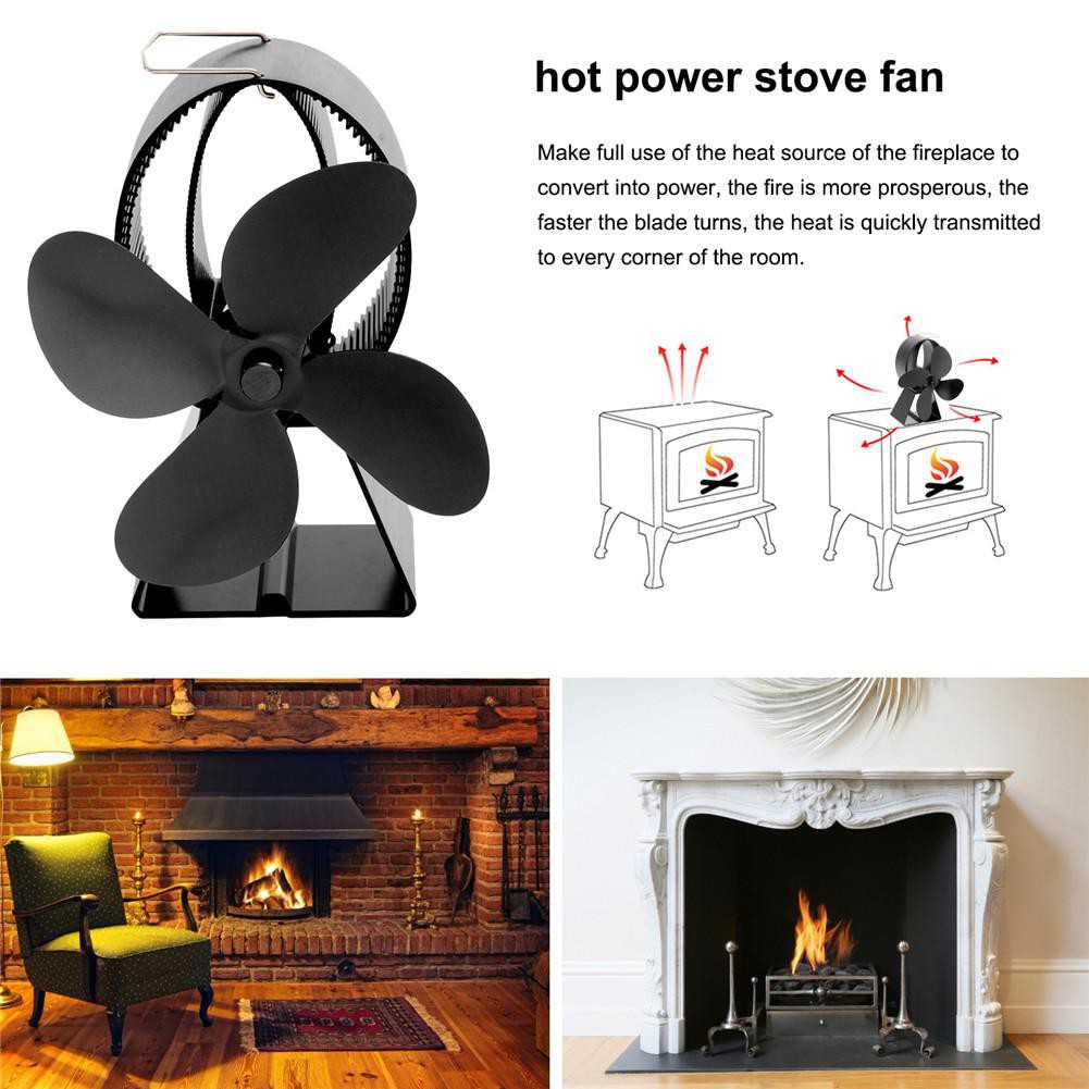 4 Blades Heat Powered Stove Fan Log Wood Burner Ecofan Quiet Black Home Fireplace Fan Efficient Shopee Indonesia