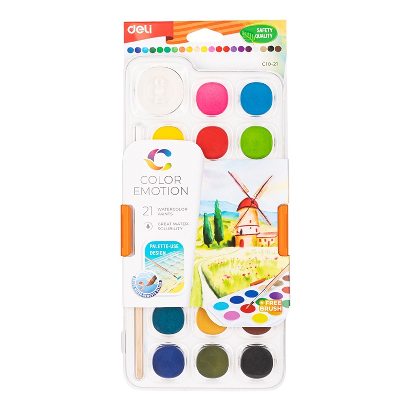 Deli Cat Air Dengan Kuas Cat Air Lukis Set Cat Air Anak 8/12/21 Warna Kemasan Kotak  Warna Air Watercolor Painting