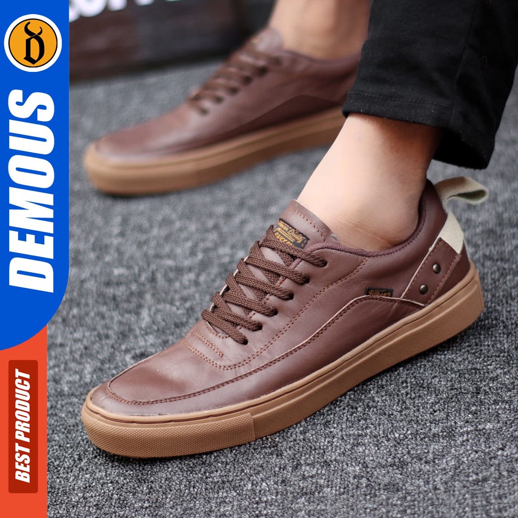 DEMOUS Morley - Sepatu Casual Sneakers Tali Pria Kulit Asli