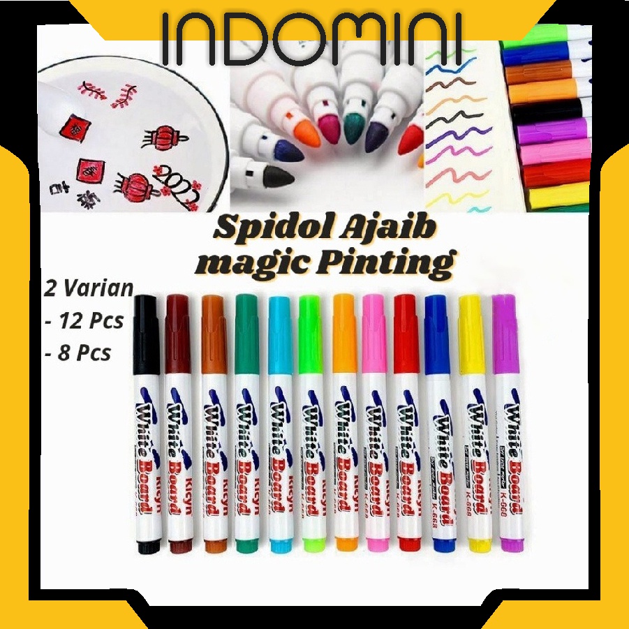 INDOMINI Spidol Ngapung 1 set isi 8 pcs Spidol Papan Tulis Whiteboard Marker Floating Marker Spidol Apung Spidol Ajaib Magic Marker S023