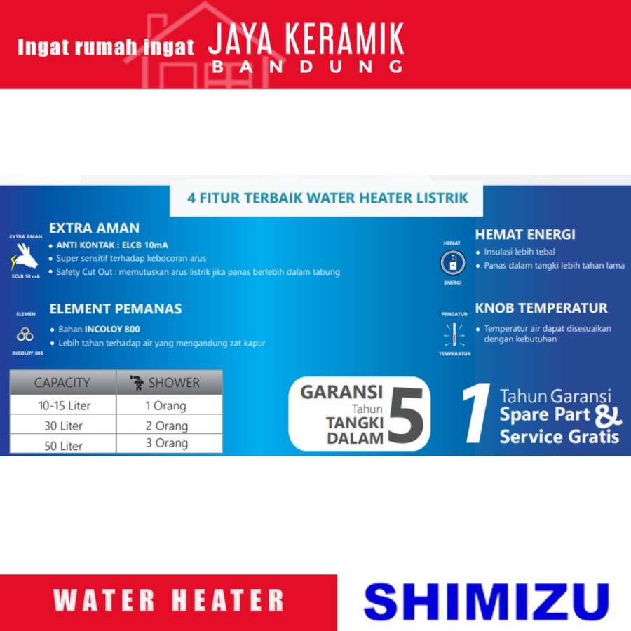 PEMANAS AIR LISTRIK | WATER HEATER SHIMIZU | SEH-150/50 Liter