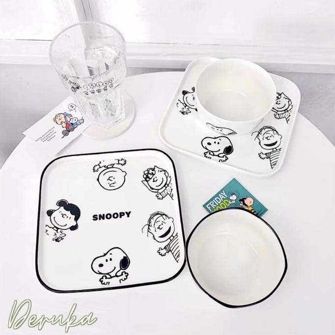 ] Snoopy Breakfast Set / Piring Mangkuk Makan / Piring Motif Snoopy Unik