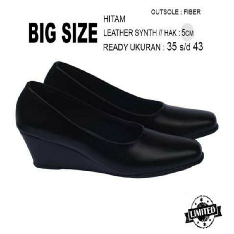 SEPATU PENTOFEL WANITA HITAM BIG SIZE 35-43 | SEPATU KERJA GURU PERAWAT Kulit ORI, 43