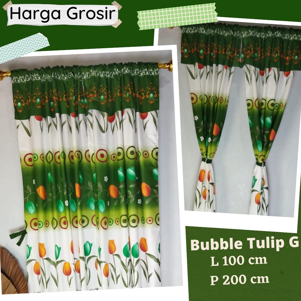 Gorden Jendela Kamar Tidur Pendek Karakter Bunga dan Batik Ukuran 100x200cm